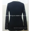 Black Lace Sleeve V Neck Sexy Lady Fashion Shirt Top